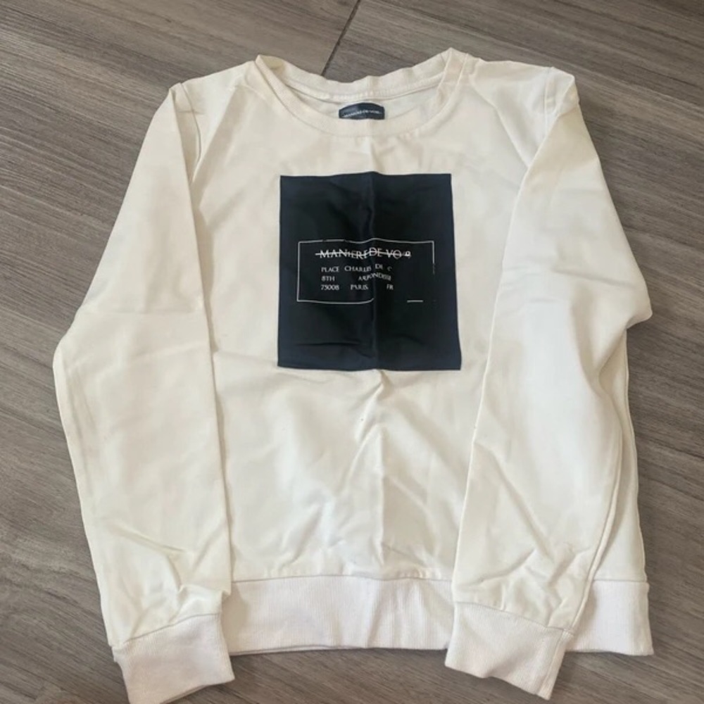 Maniere De Voir Cream Crewneck with Black Graphic